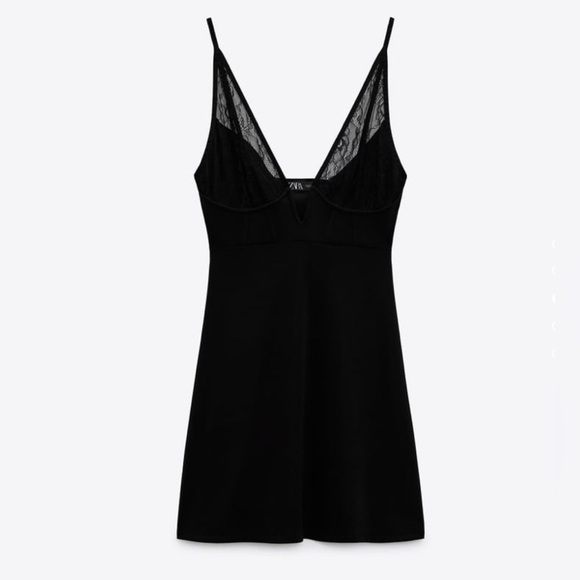 Zara New Women V-Neck Short Black Sexy Slip Dress Size Large - Picture 5 of 13